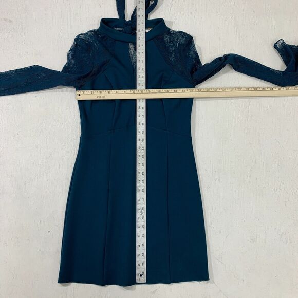 Free People It's Now or Never Mini Dress Women Size S Teal Bell Sleeves Fish Net - Picture 5 of 13